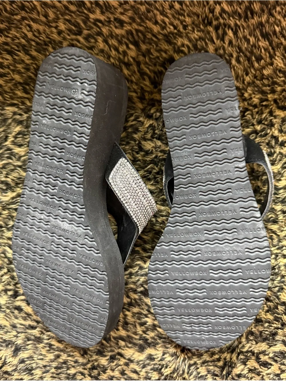 Yellow Box Black Rhinestone T-Strap Sandals - Picture 3 of 3